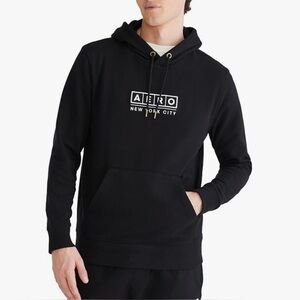 AEROPOSTALE Aero New York City Embroidered Box Logo Popover Black Hoodie